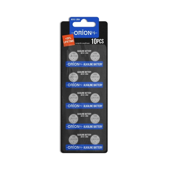Orion AG10 LR54 189A LR1130 1.5V Alkalin Pil 10'lu Paket ürün görseli 1