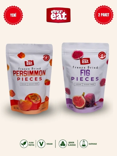 Evereat Cennet Hurması-İncir Freeze Dry Meyve Cipsi 2'li Paket Doğal Atıştırmalık ürün görseli 1