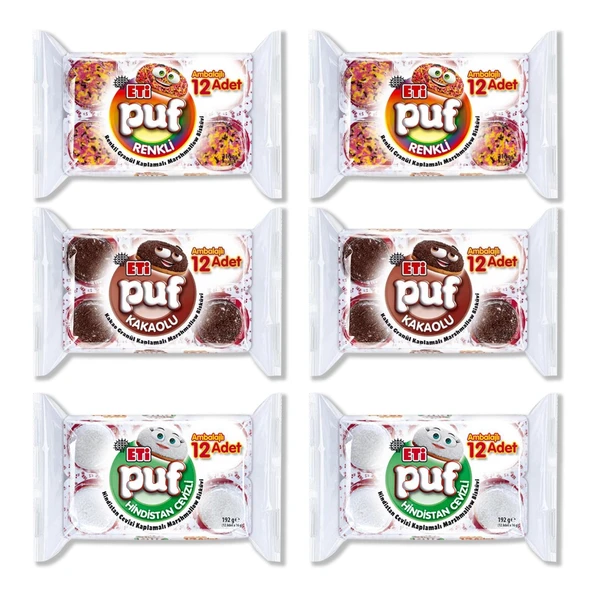 Eti Puf 12 li Kakaolu-Karışık-Hindistan Cevizli 6 lı Karma Paket ürün görseli 1
