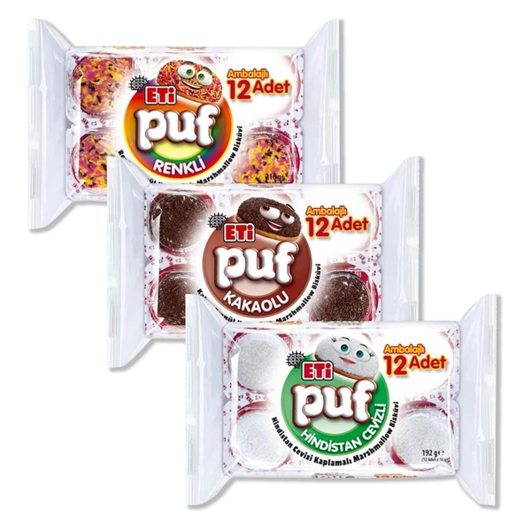 Eti Puf 12 li Kakaolu-Karışık-Hindistan Cevizli 3 lü Karma Paket ürün görseli 1