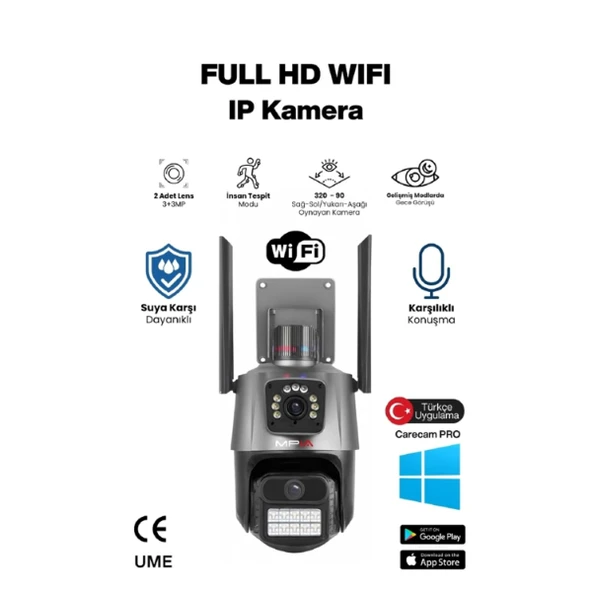 3 + 3 Çift Lens Wi-Fi Tf Kart Girişli Güvenlik Kamerası ürün görseli 1