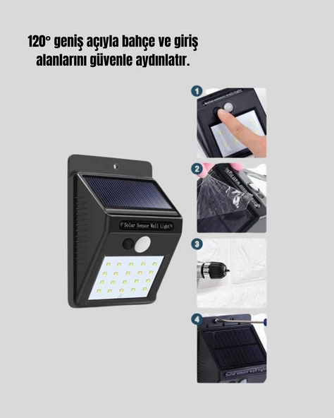 4 Modlu Solar LED Bahçe ve Garaj Lambası - Resim 3