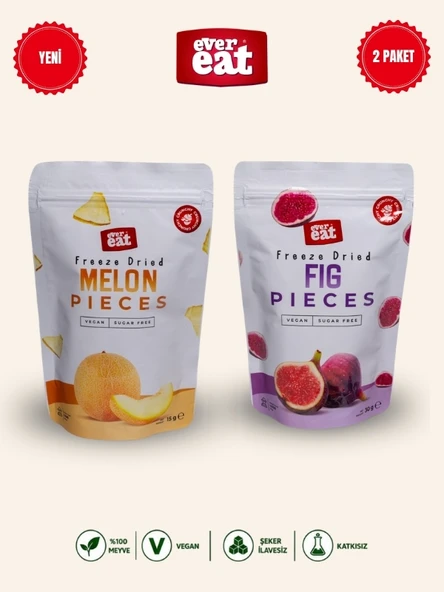 Evereat Kavun-İncir Freeze Dry Meyve Cipsi 2'li Paket Doğal Atıştırmalık Seti ürün görseli 1