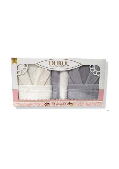 Durul %100 Pamuk Jakarlı Kadife Pamuklu Aile Bornoz Seti ürün görseli 1