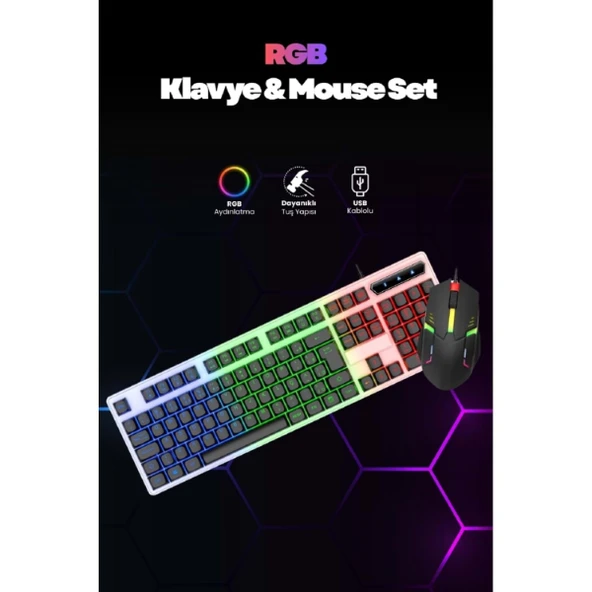 Kablolu Işıklı Standart Türkçe Q Klavye Mouse Seti ürün görseli 1