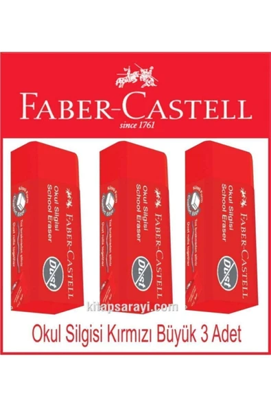 Faber Castell Okul Silgisi Kırmızı Büyük 3 Adet ürün görseli 1