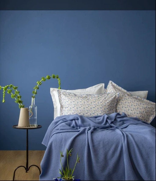 Apricitas Home Tek Kişilik Miles Mavi Pike Takımı Lastikli Çarşaflı ürün görseli 1