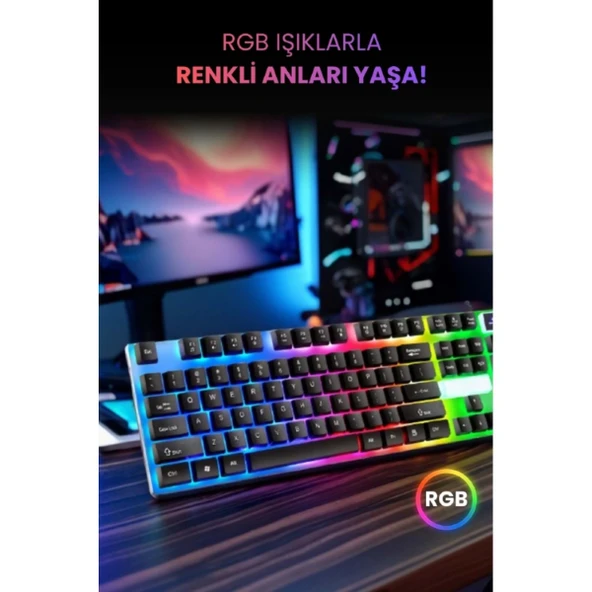 Kablolu Işıklı Standart Türkçe Q Klavye Mouse Seti - Resim 4