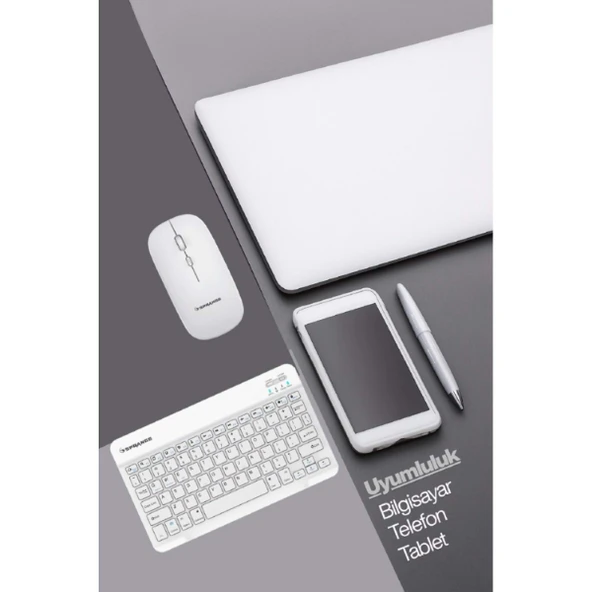 Beyaz Kablosuz Klavye Mouse Seti - Resim 5