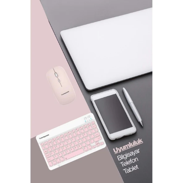 Pembe Kablosuz Klavye Mouse Seti - Resim 5