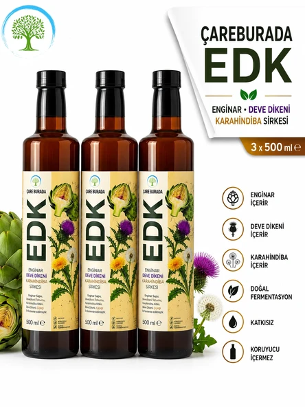 ÇareBurada EDK Sirke 500 ml 3 ADET | Enginar, Devedikeni, Karahindiba ürün görseli 1