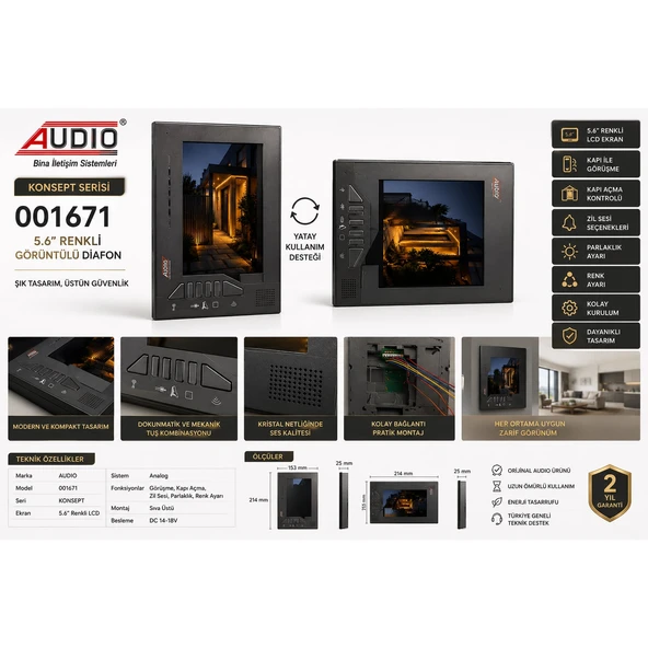 AUDIO 001671 Bus Konsept Slim 5.6” Renkli Görüntülü Diafon Monitörü | Dokunmatik Tuşlu | Bus Sistem | Sıva Üstü | Orijinal ürün görseli 1