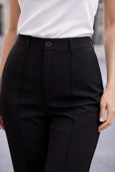 WE&ME Wide Leg Yüksek Bel Cepsiz Pantolon Kadın Düz Paça Şık Günlük & Ofis Pantolon ürün görseli 1