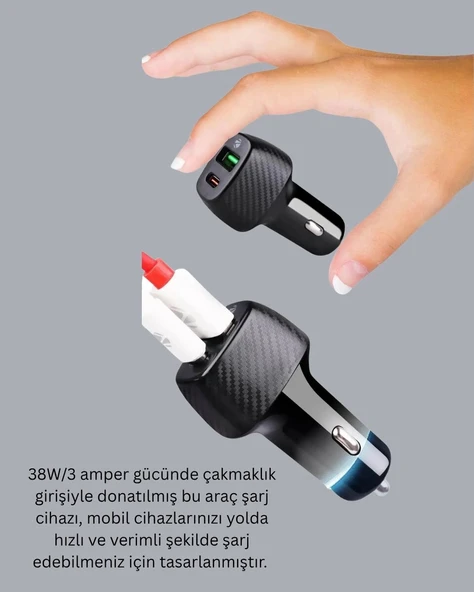 Kompakt Tasarımlı Type-C + USB Girişli Araç Şarj Başlığı - Resim 2