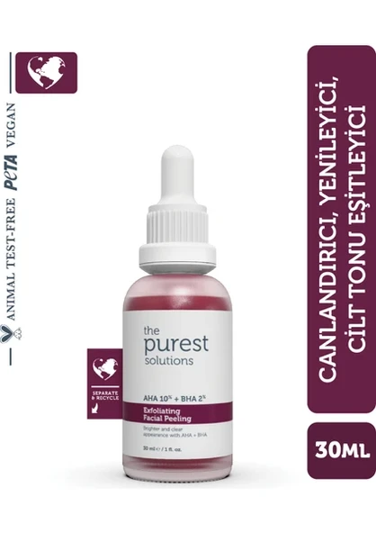 The Purest Solutions Aha 10% + Bha 2% Cilt Tonu Eşitleyici Yüz Peeling Serum 30 ml ürün görseli 1