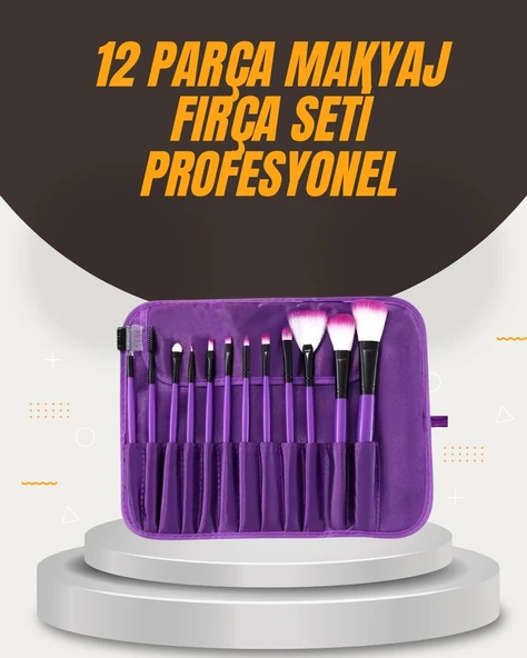 Fondöten, Allık ve Far Uygulamalarına Uygun 12 Parça Makyaj Fırça Takımı Ergonomik Saplı ürün görseli 1