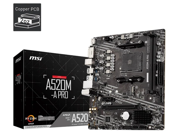 MSI A520M-A Pro AM4 Ryzen DDR4 Dvi Hdmi ürün görseli 1