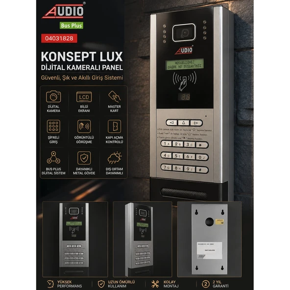 AUDIO 04031828 BusPlus Konsept Lux Dijital Kameralı Dış Panel | Master Kartlı | Şifreli | LCD Ekran | Bus Plus Görüntülü Diafon Paneli ürün görseli 1