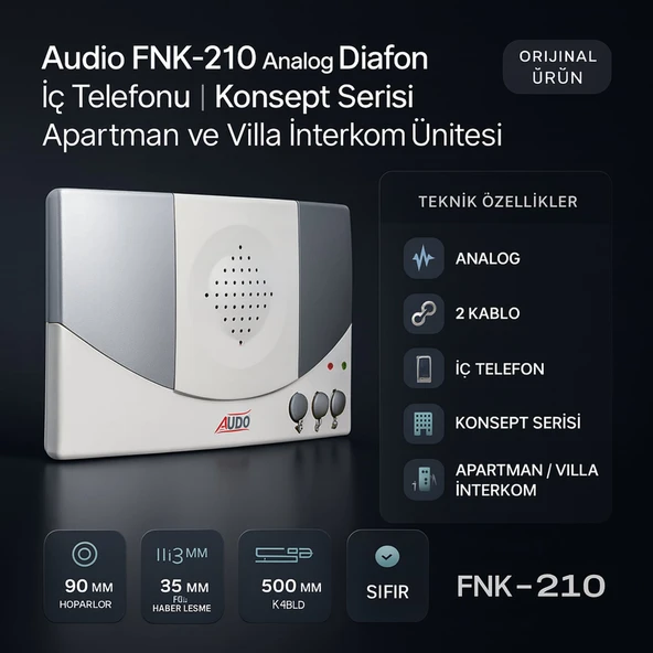 Audio FNK-210 Analog Diafon İç Telefonu | Konsept Serisi | Apartman ve Villa İnterkom Ünitesi ürün görseli 1
