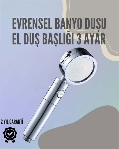 Paslanmaz Çelik Çok Fonksiyonlu El Duş Başlığı – 3 Modlu Püskürtme Seçeneği ürün görseli 1