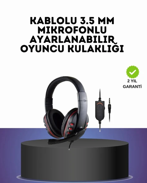 Kırmızı Gaming Headset Mikrofonlu Sağlam Kablolu Konforlu ürün görseli 1