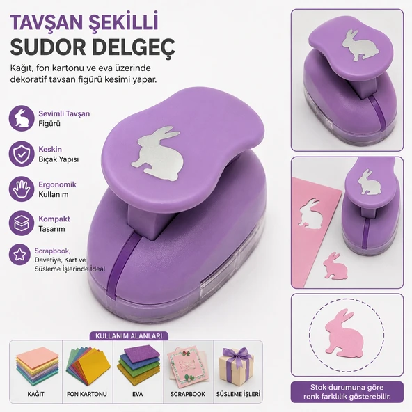 Tavşan Figürlü Orta Boy Şekilli Delgeç | Kağıt Fon Kartonu Eva Kesici Delgeç ürün görseli 1