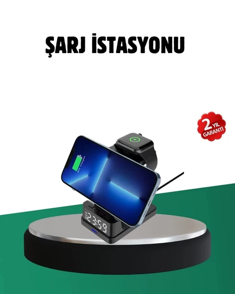 Kablosuz Şarjlı Dijital Masa Saati – 3 Parlaklık Seviyeli LED, Hızlı Şarj, Apple Uyumlu ürün görseli 1