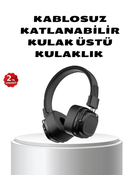 Kablosuz Kulak Üstü Bluetooth Kulaklık Güçlü Bas ve Katlanabilir Tasarım ürün görseli 1