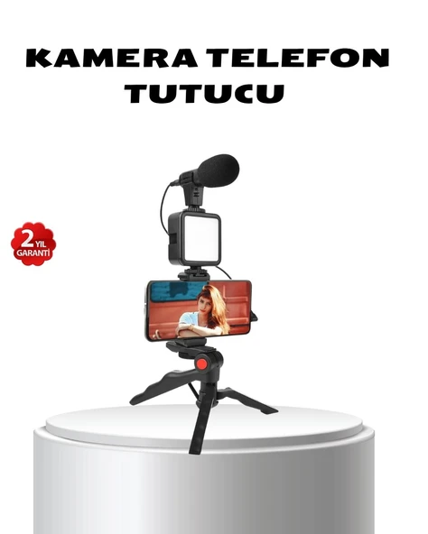 Video Çekim Kiti Tripod LED Işık Harici Mikrofon ve Bluetooth Kumanda Seti ürün görseli 1
