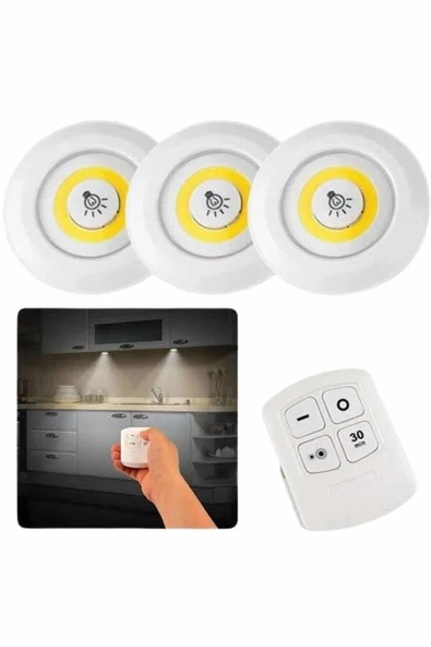 Dolap Işığı Mutfak Rafı Işığı Uzaktan Kumandalı 3 Lü Spot Led Lamba ürün görseli 1
