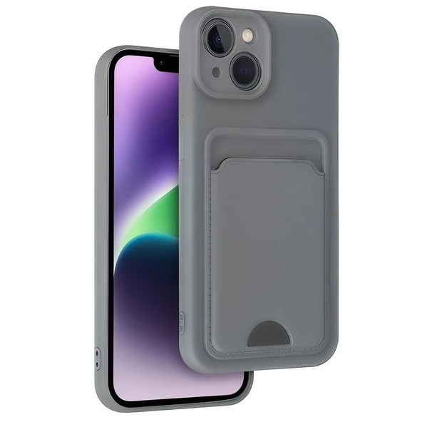 İphone 14 Kılıf Kelvin Kartvizitli Silikon - Gri ürün görseli 1