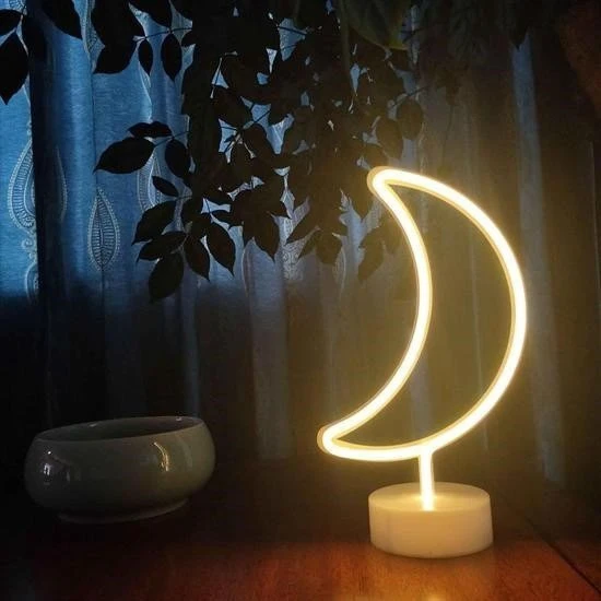 BUFFER® Dekoratif Pilli Ay Tasarımlı 3D Neon Led Masa Ve Gece Lambası ürün görseli 1