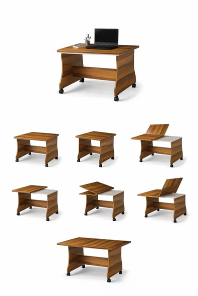 Ceviz Modüler Tekerlekli Çalışma Masası – 120x95x65 cm – Demonte ürün görseli 1