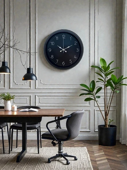 Zentime Classic Black Zarif 40 cm Metal Duvar Saati ürün görseli 1
