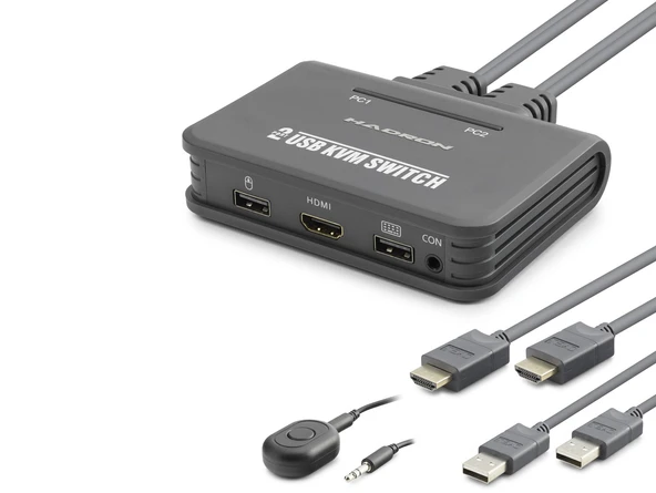 Hdmi Usb Kvm Switch 2 Port Hdmi 2 Port Usb Dahili Kablolu - Siyah HDX1361 ürün görseli 1