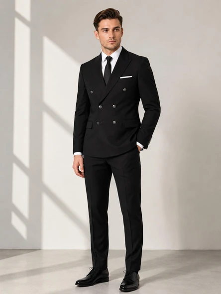 Erkek İtalyan Kesim Slim Fit Kruvaze Takım Elbise - 7739 ürün görseli 1