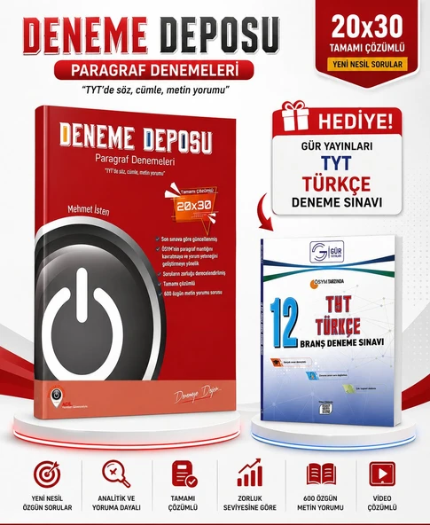 ACİL YAYINLARI Deneme Deposu TYT Paragraf Konu Denemeleri-GÜR YAYINLARI TYT TÜRKÇE DENEME HEDİYE!! ürün görseli 1