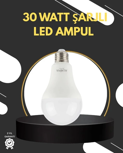 Acil Durumlar İçin Şarjlı LED Ampul 6400K Soğuk Beyaz 30 Watt ürün görseli 1