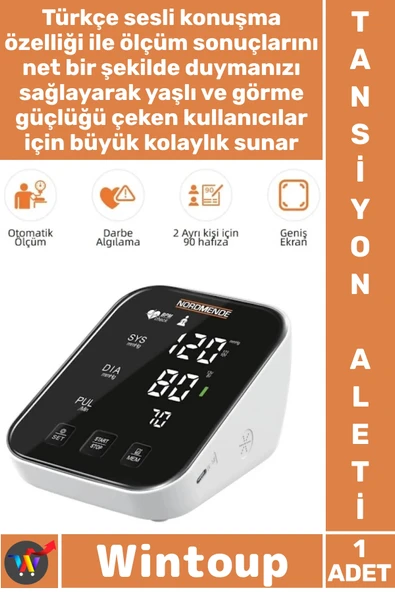 #TansiyonAleti Tam LCD Ekran Otomatik Kol Tipi Hafızalı Türkçe Konuşan Şarjlı Dijital Tansiyon Aleti ürün görseli 1