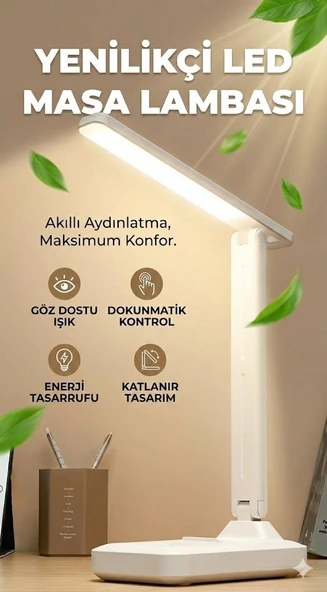 Katlanabilir Dokunmatik Kontrollü Göz Dostu Akıllı LED Masa Lambası – Enerji Tasarruflu ürün görseli 1