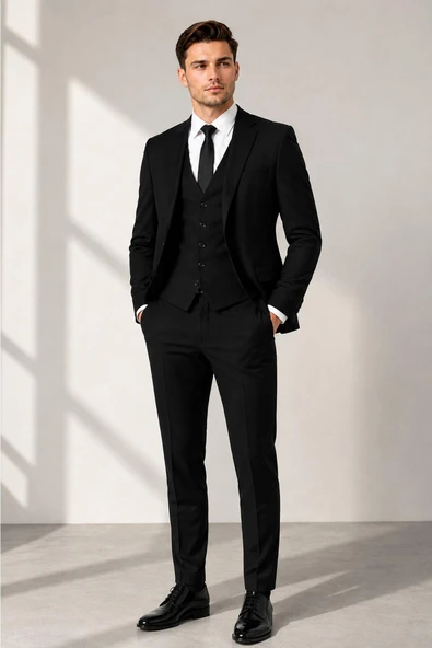 Erkek İtalyan Kesim Slim Fit Yelekli Takım Elbise - 7740 ürün görseli 1