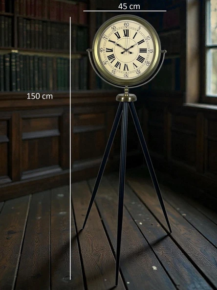 Antik Görünümlü Eskitme Tripod Ayaklı Saat - Resim 5