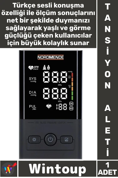 #TansiyonAleti Büyük LCD Ekran 2 Kişi Hafızalı Otomatik Kol Tipi Türkçe Konuşan Pilli Tansiyon Aleti ürün görseli 1