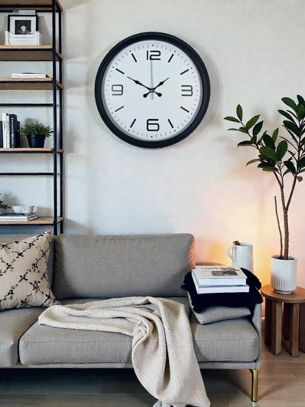 Zentime Sade & Şık Siyah 40 cm Metal Dekoratif Duvar Saati ürün görseli 1