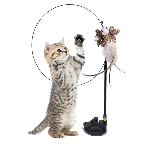 BUFFER® Vantuzlu Tüylü Zilli Olta Kedi Oyuncağı 2 Oltalı - Resim 5