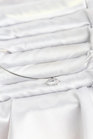Pirinç Gümüş Renk Choker Model Zirkon Taşlı Kadın Kolye ürün görseli 1