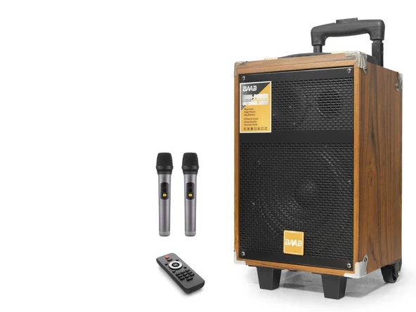 Bluetooth Hoparlör Fm Radyo 8 Inç Usb Tf Aux Çift Mikrofonlu Kumandalı - Ahşap BQ8 ürün görseli 1