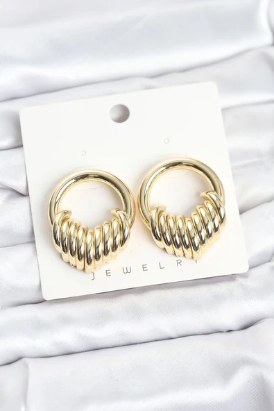 Pirinç Gold Renk Halka Sarmal Model Vintage Kadın Küpe ürün görseli 1