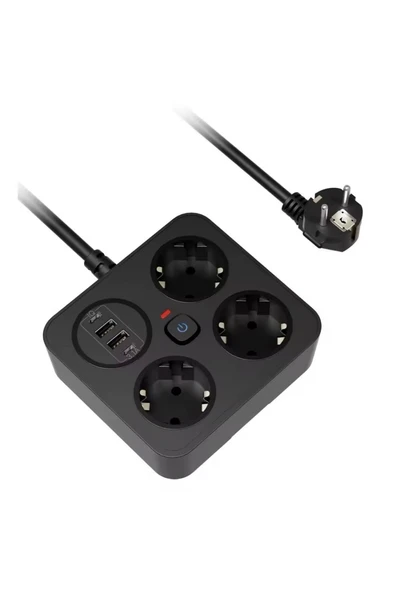Aşırı Yük Koruyucu Avrupa Soket Kartı Tip-C Usb 2 m Uzatma Kablosu  Emniyet Anahtarı ile ürün görseli 1