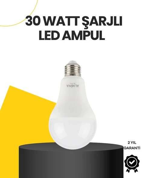 Yüksek Işık Güçlü Şarjlı LED Ampul E27 30W Enerji Tasarruflu ürün görseli 1